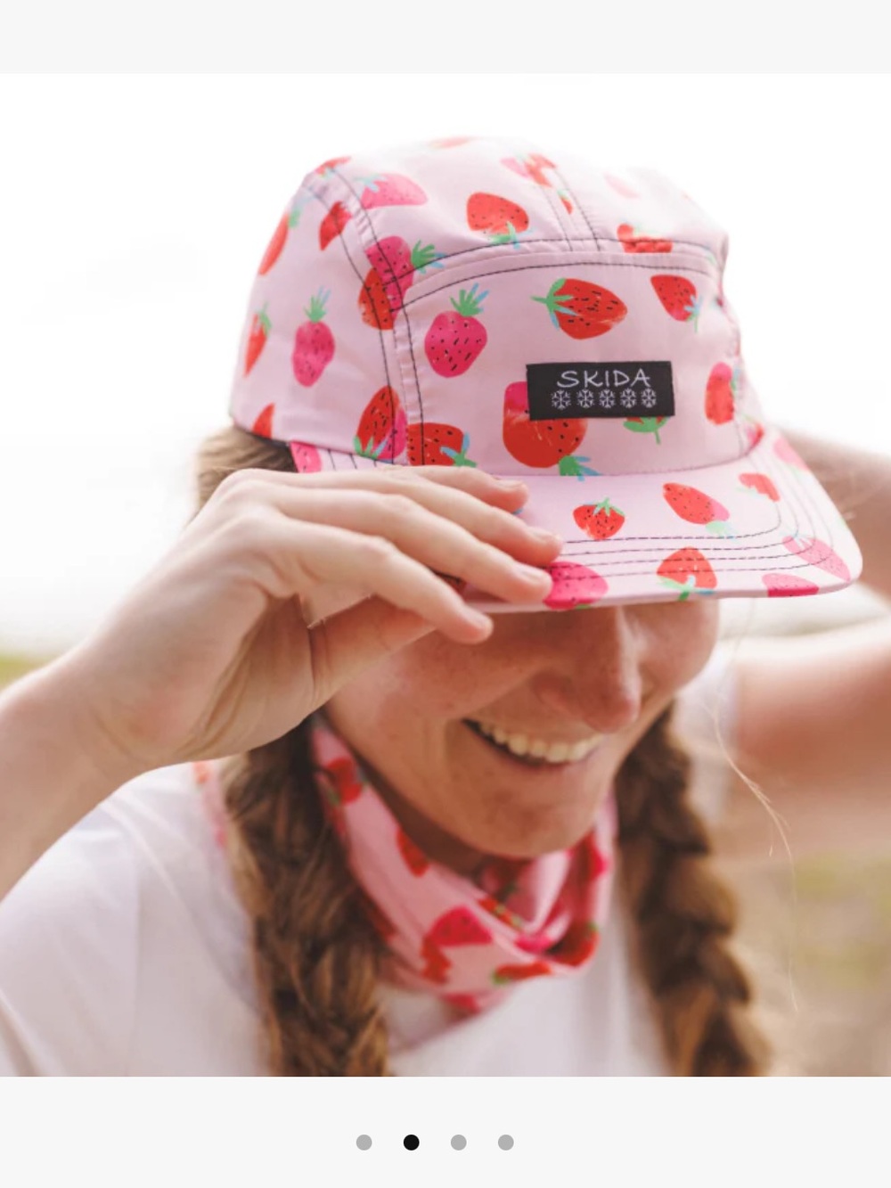 Skida Five Panel Flat Brim Logo Hat - Strawberry StrapBack